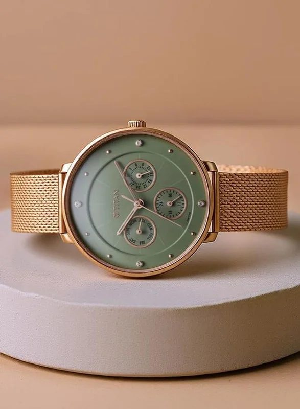 تيتان Titan Neo Quartz Multifunction Green Dial Rose Gold Stainless Steel Strap Watch for Women - NT2651WM05